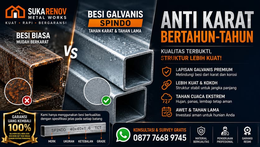 Perbandingan Besi Biasa vs Besi Galvanis Spindo